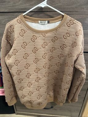 Beige Logo-Pattern Women's Sweater size M